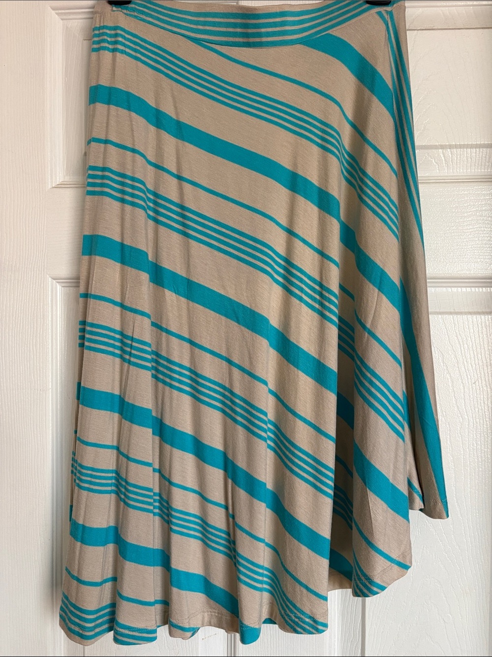 Women’s Beige and Teal Striped A-Line Skirt